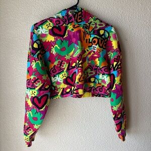 Lucy & Yak Graffiti Colorful Graphic Cropped Hoodie Women’s Size Medium